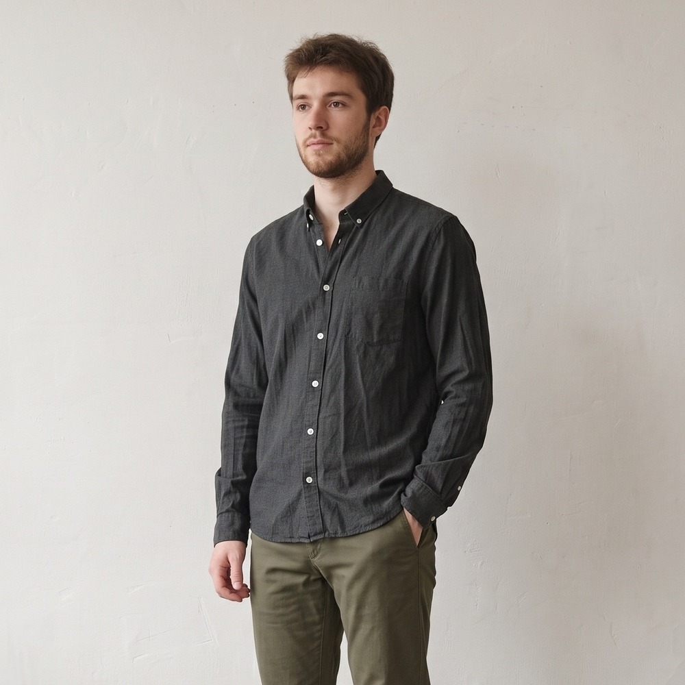 NN07 Men Sixten Shirt XL Grey Button Down Cotton Flannel Minimalist Nordic